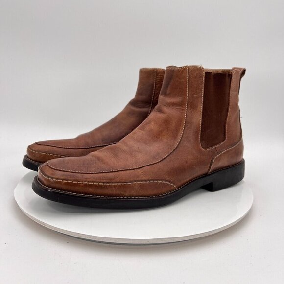 Michael Toschi Men Size 9 Brown Tan Leather Side Elastic Pull On Chelsea Boot - Picture 1 of 15